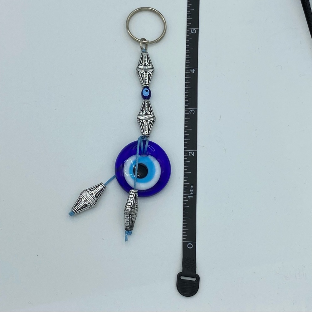 Turkish Turkey Glass Evil Eye Blue & Silver Keychain - Picture 5 of 6